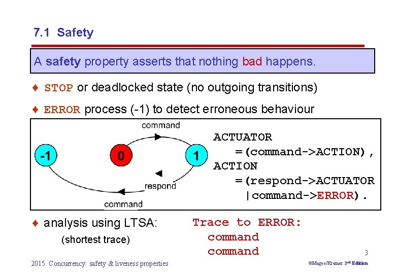 7. 1 Safety A safety property asserts that nothing bad happens. ¨ STOP or