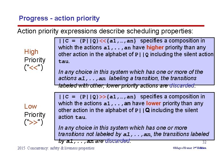 Progress - action priority Action priority expressions describe scheduling properties: High Priority (“<<”) Low