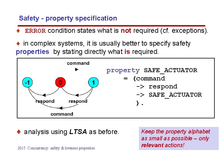 Safety - property specification ¨ ERROR condition states what is not required (cf. exceptions).