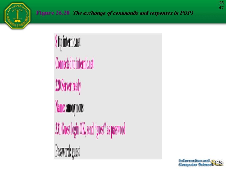 Figure 26. 20 The exchange of commands and responses in POP 3 26. 47