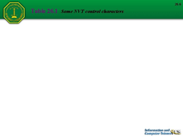 26. 6 Table 26. 1 Some NVT control characters 