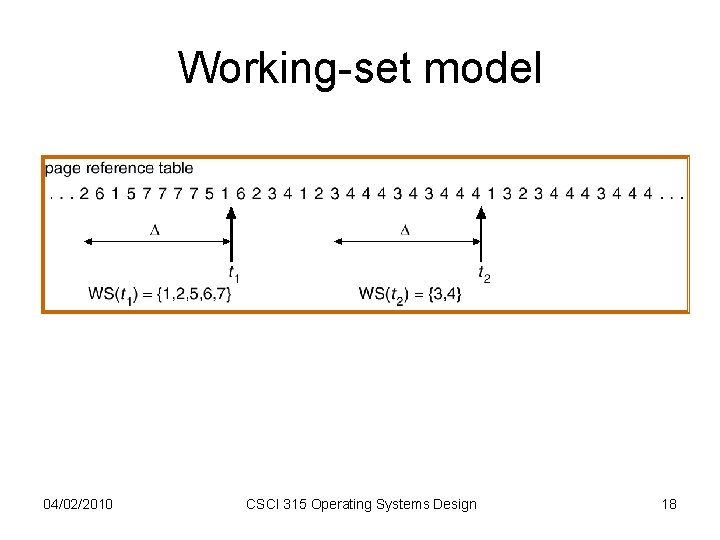 Working-set model 04/02/2010 CSCI 315 Operating Systems Design 18 