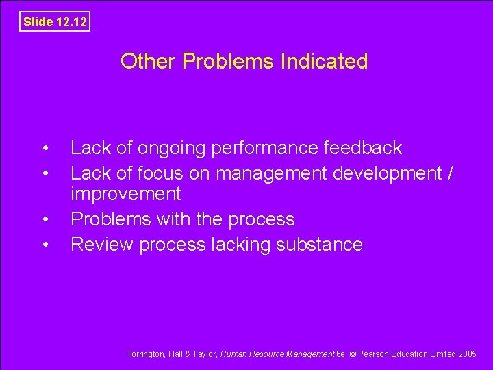 Slide 12. 12 Other Problems Indicated • • Lack of ongoing performance feedback Lack