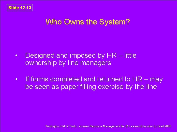 Slide 12. 13 Who Owns the System? • Designed and imposed by HR –