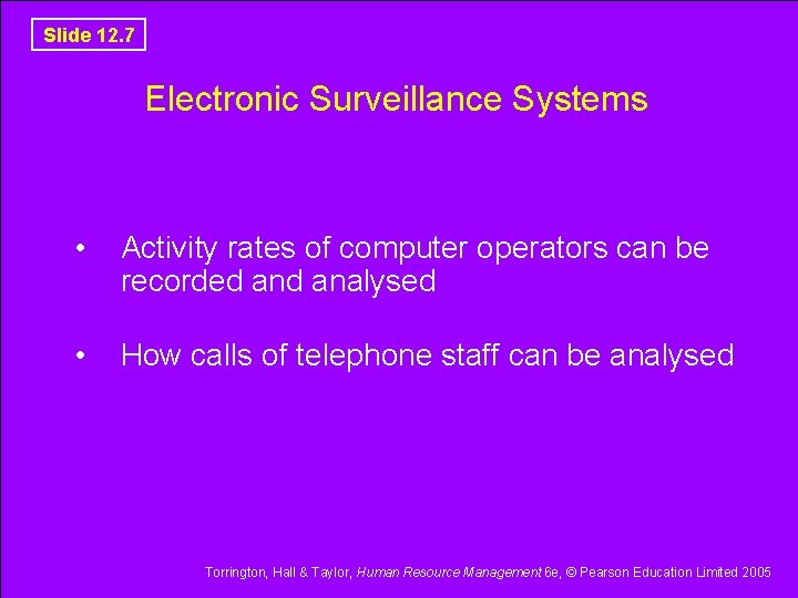 Slide 12. 7 Electronic Surveillance Systems • Activity rates of computer operators can be