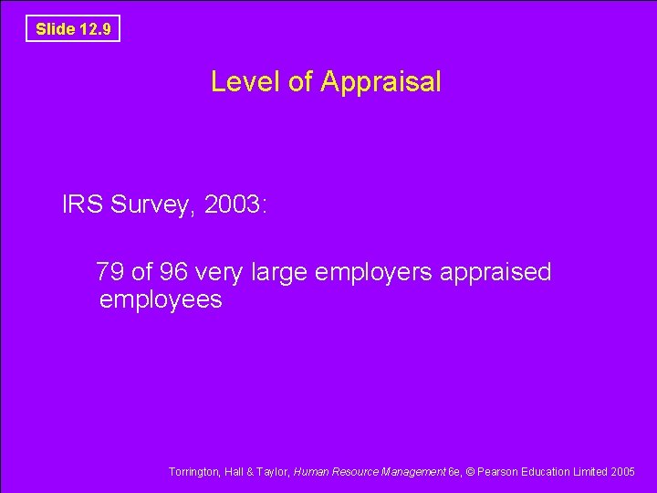 Slide 12. 9 Level of Appraisal IRS Survey, 2003: 79 of 96 very large