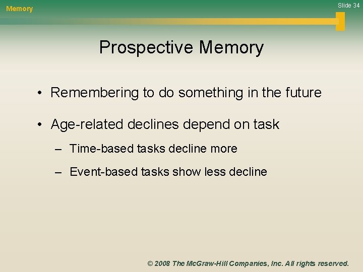 Slide 34 Memory Prospective Memory • Remembering to do something in the future •