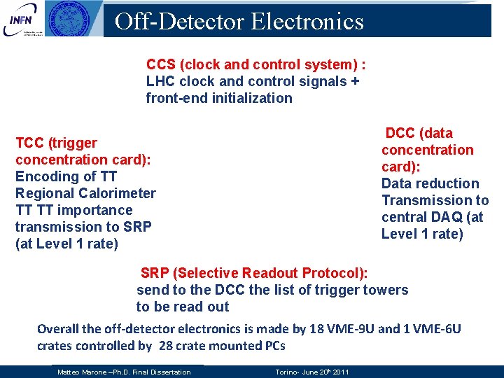 Off-Detector Electronics CCS (clock and control system) : LHC clock and control signals + Off-Detector Electronics CCS (clock and control system) : LHC clock and control signals +