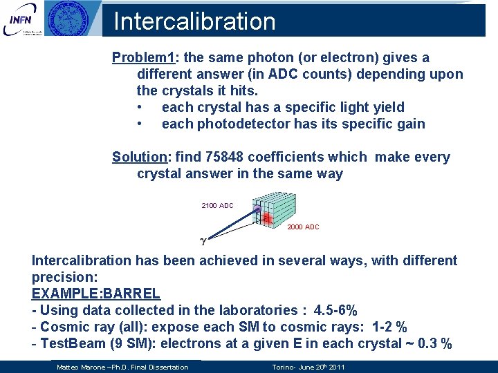 Intercalibration Problem 1: the same photon (or electron) gives a different answer (in ADC Intercalibration Problem 1: the same photon (or electron) gives a different answer (in ADC