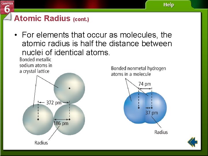 Atomic Radius (cont. ) • For elements that occur as molecules, the atomic radius