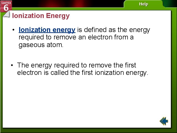 Ionization Energy • Ionization energy is defined as the energy required to remove an