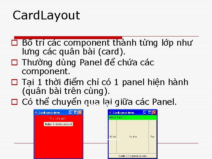 Card. Layout o Bố trí các component thành từng lớp như lưng các quân