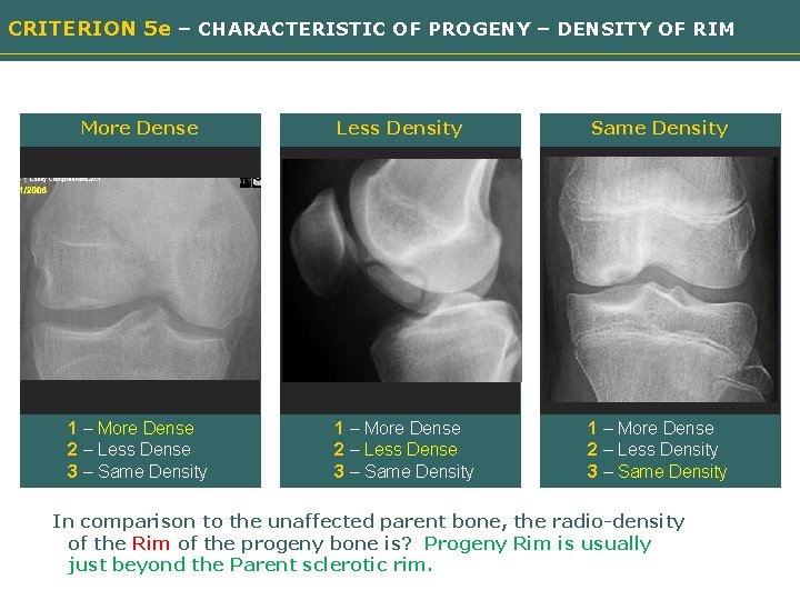 CRITERION 5 e – CHARACTERISTIC OF PROGENY – DENSITY OF RIM More Dense Less