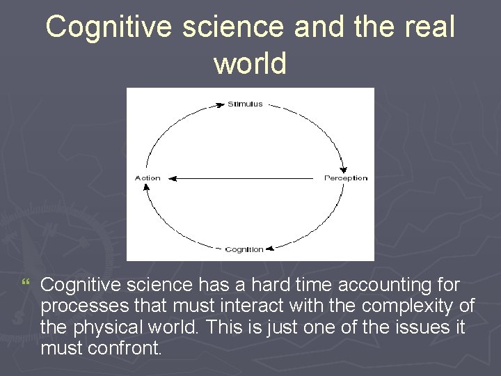 Cognitive science and the real world } Cognitive science has a hard time accounting