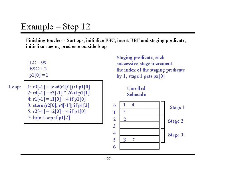 Example – Step 12 Finishing touches - Sort ops, initialize ESC, insert BRF and
