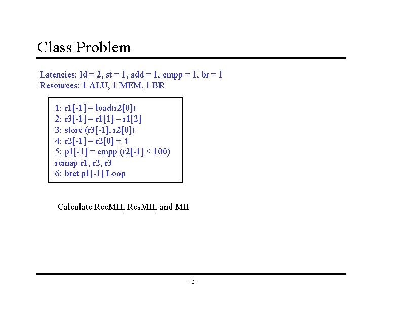 Class Problem Latencies: ld = 2, st = 1, add = 1, cmpp =