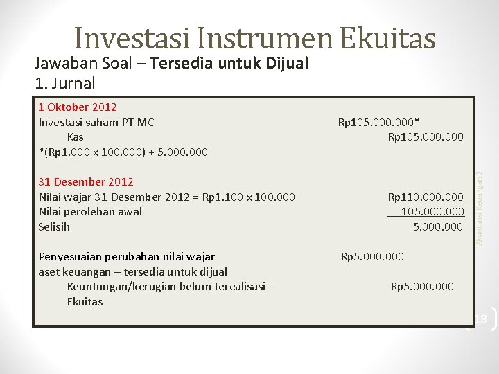 Investasi Instrumen Ekuitas Jawaban Soal – Tersedia untuk Dijual 1. Jurnal 31 Desember 2012