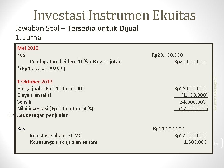 Investasi Instrumen Ekuitas Jawaban Soal – Tersedia untuk Dijual 1. Jurnal 1 Oktober 2013