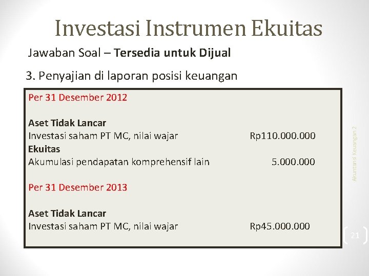 Investasi Instrumen Ekuitas Jawaban Soal – Tersedia untuk Dijual 3. Penyajian di laporan posisi