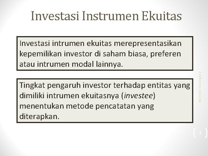 Investasi Instrumen Ekuitas Tingkat pengaruh investor terhadap entitas yang dimiliki intrumen ekuitasnya (investee) menentukan