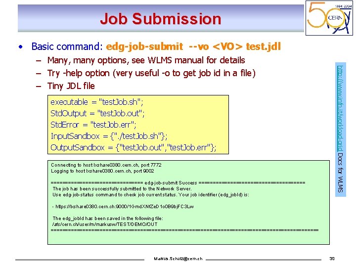 Job Submission • Basic command: edg-job-submit --vo <VO> test. jdl http: //www. infn. it/workload-grid