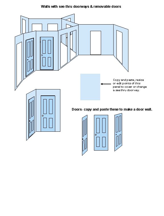 Walls with see-thru doorways & removable doors Copy and paste, resize or edit points