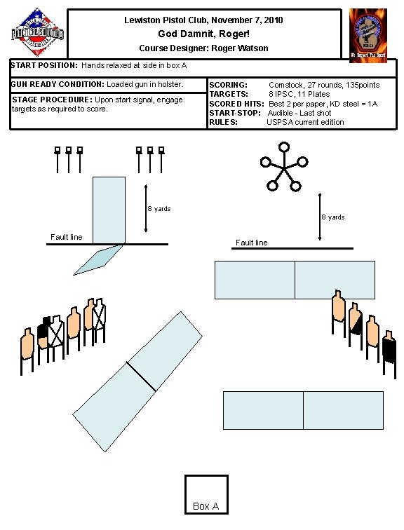 Lewiston Pistol Club, November 7, 2010 God Damnit, Roger! Course Designer: Roger Watson START