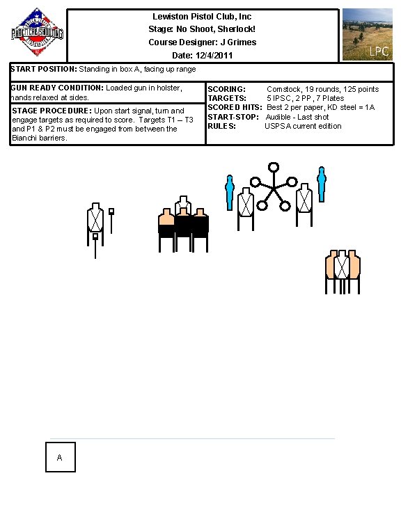 Lewiston Pistol Club, Inc Stage: No Shoot, Sherlock! Course Designer: J Grimes Date: 12/4/2011