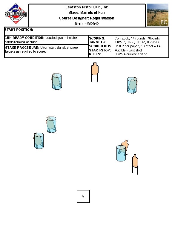Lewiston Pistol Club, Inc Stage: Barrels of Fun Course Designer: Roger Watson Date: 1/8/2012