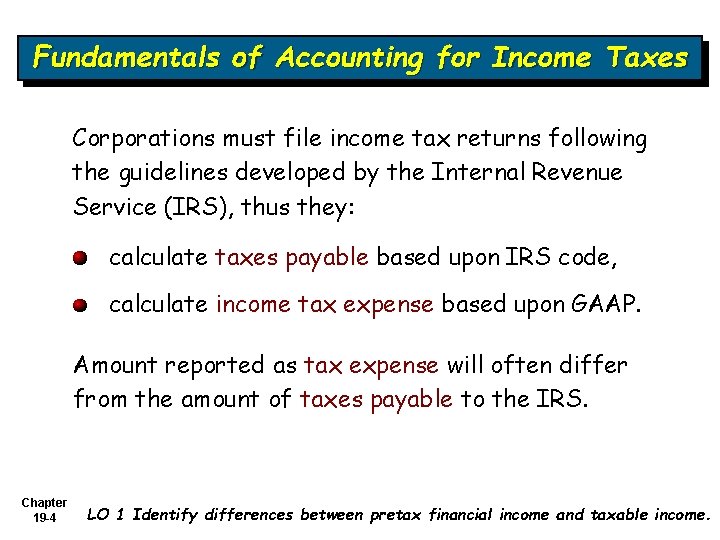 Fundamentals of Accounting for Income Taxes Corporations must file income tax returns following the