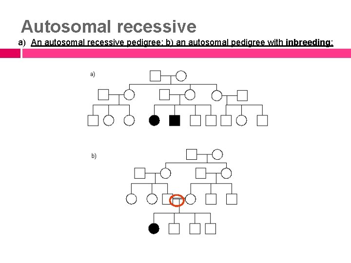 Autosomal recessive a) An autosomal recessive pedigree; b) an autosomal pedigree with inbreeding: 