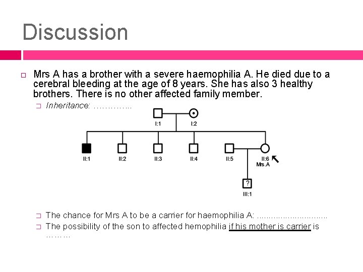 Discussion Mrs A has a brother with a severe haemophilia A. He died due