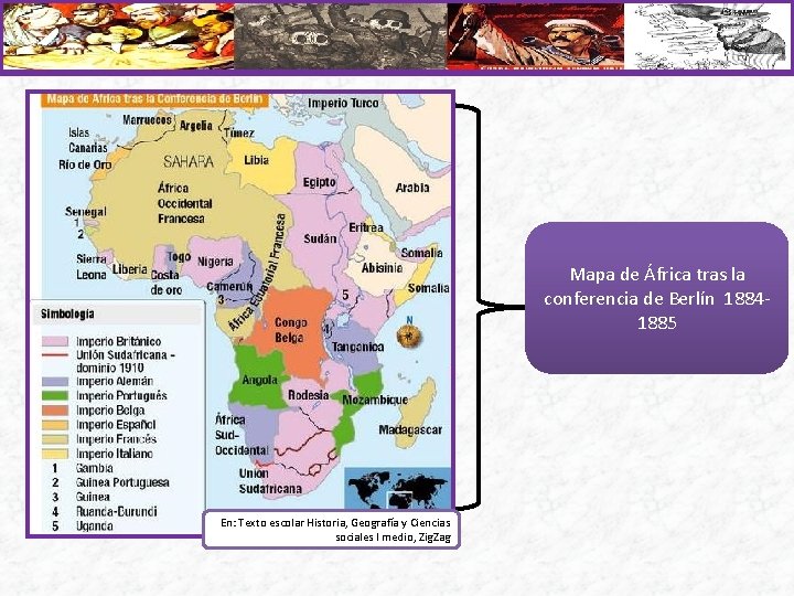 Mapa de África tras la conferencia de Berlín 18841885 En: Texto escolar Historia, Geografía