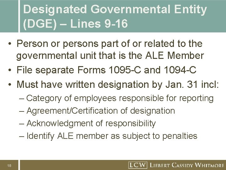 Designated Governmental Entity (DGE) – Lines 9 -16 • Person or persons part of Designated Governmental Entity (DGE) – Lines 9 -16 • Person or persons part of