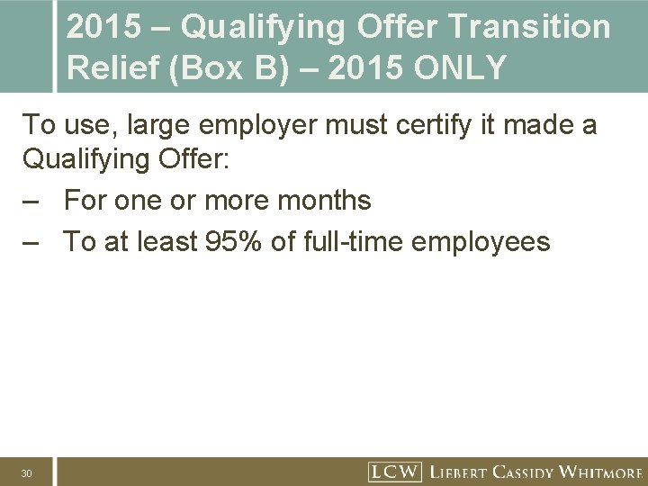 2015 – Qualifying Offer Transition Relief (Box B) – 2015 ONLY To use, large