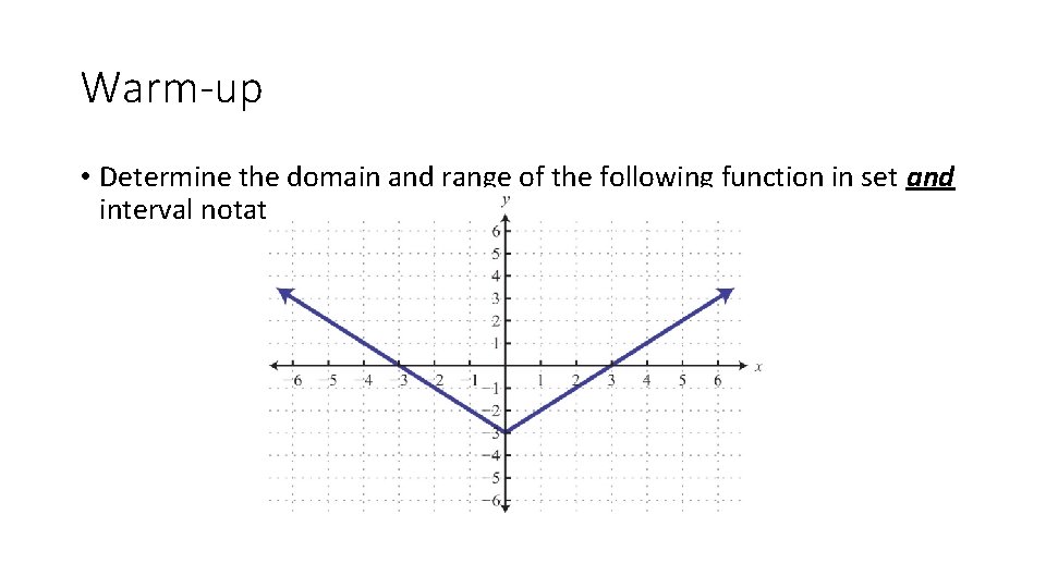 Warm-up • Determine the domain and range of the following function in set and