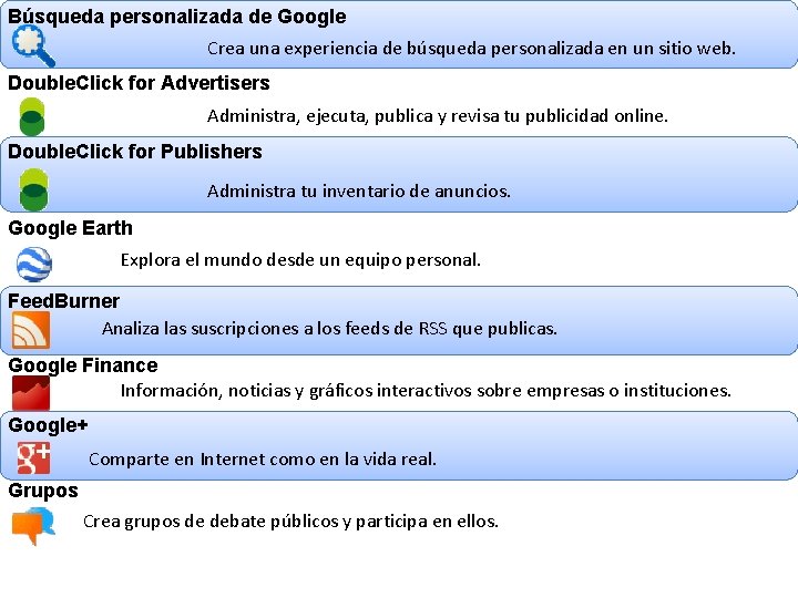 Búsqueda personalizada de Google Crea una experiencia de búsqueda personalizada en un sitio web.