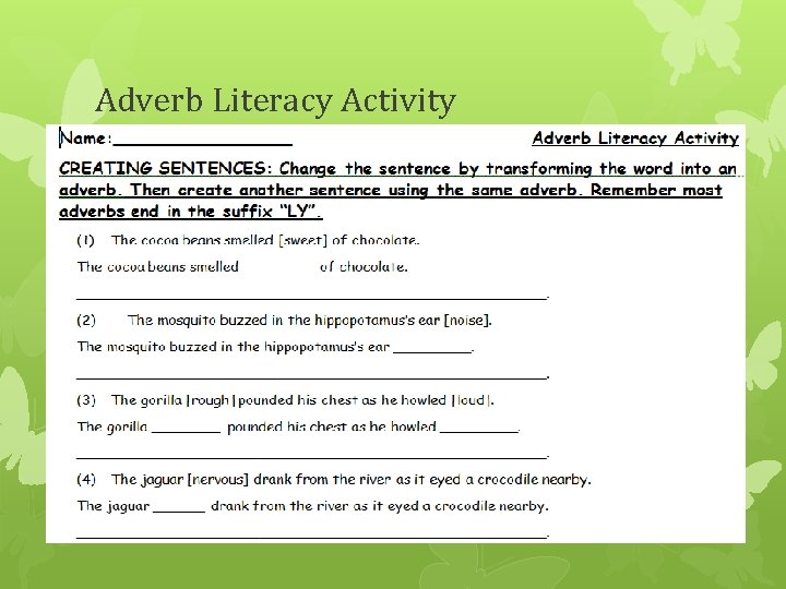 Adverb Literacy Activity 