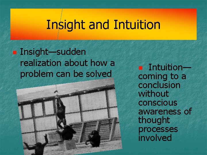 Insight and Intuition n Insight—sudden realization about how a problem can be solved Intuition— Insight and Intuition n Insight—sudden realization about how a problem can be solved Intuition—
