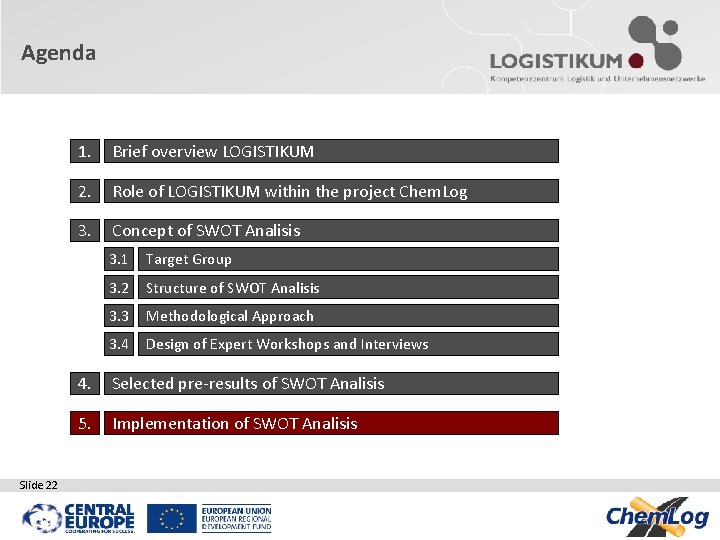 Agenda Slide 22 1. Brief overview LOGISTIKUM 2. Role of LOGISTIKUM within the project Agenda Slide 22 1. Brief overview LOGISTIKUM 2. Role of LOGISTIKUM within the project