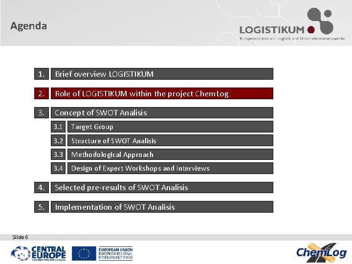 Agenda Slide 6 1. Brief overview LOGISTIKUM 2. Role of LOGISTIKUM within the project Agenda Slide 6 1. Brief overview LOGISTIKUM 2. Role of LOGISTIKUM within the project