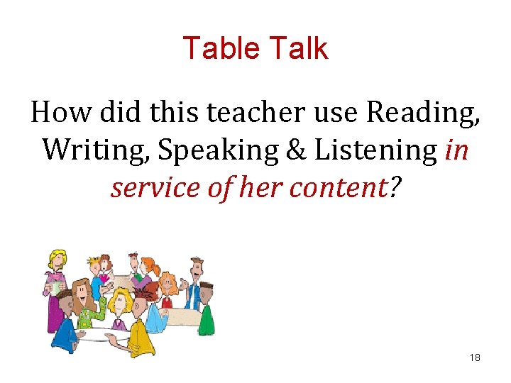 Table Talk How did this teacher use Reading, Writing, Speaking & Listening in service