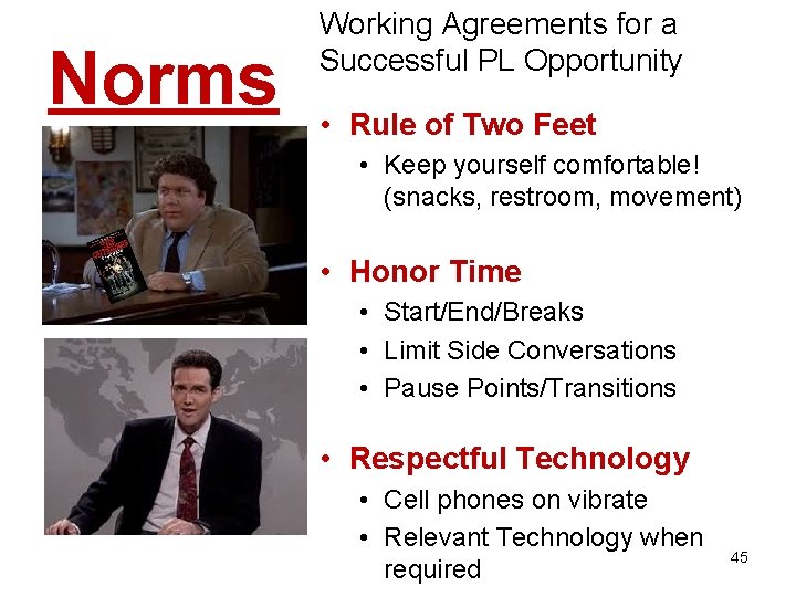 Norms Working Agreements for a Successful PL Opportunity • Rule of Two Feet •