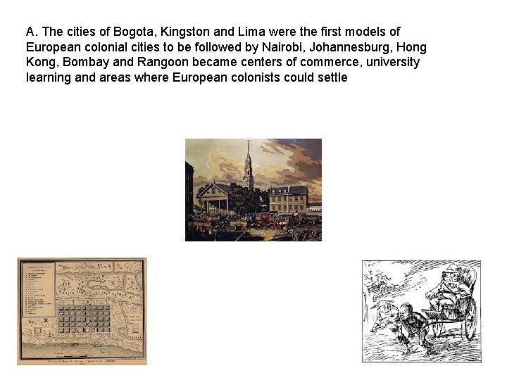 A. The cities of Bogota, Kingston and Lima were the first models of European A. The cities of Bogota, Kingston and Lima were the first models of European