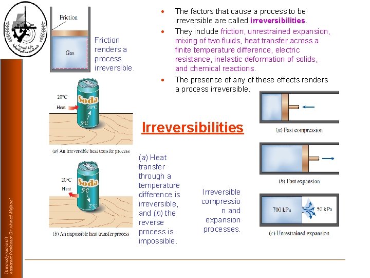  Friction renders a process irreversible. The factors that cause a process to be