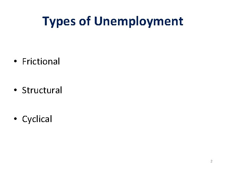 Types of Unemployment • Frictional • Structural • Cyclical 2 Types of Unemployment • Frictional • Structural • Cyclical 2