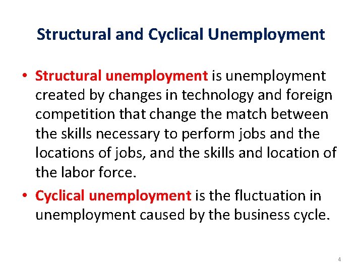 Structural and Cyclical Unemployment • Structural unemployment is unemployment created by changes in technology Structural and Cyclical Unemployment • Structural unemployment is unemployment created by changes in technology