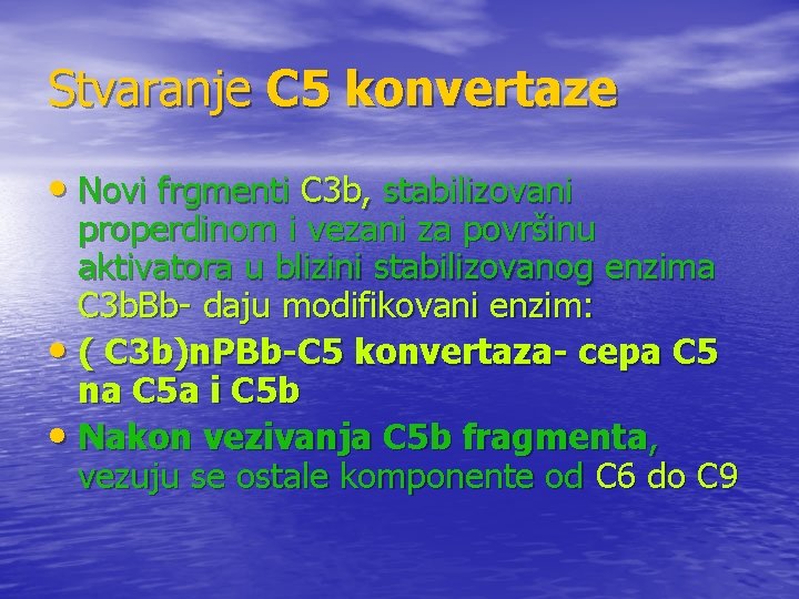 Stvaranje C 5 konvertaze • Novi frgmenti C 3 b, stabilizovani properdinom i vezani Stvaranje C 5 konvertaze • Novi frgmenti C 3 b, stabilizovani properdinom i vezani