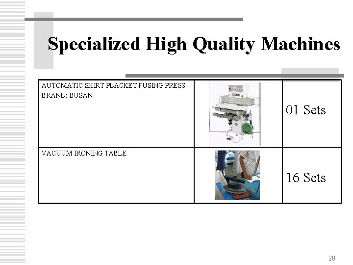 Specialized High Quality Machines AUTOMATIC SHIRT PLACKET FUSING PRESS BRAND: BUSAN 01 Sets VACUUM