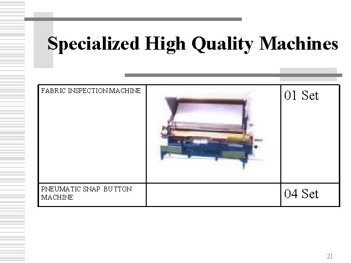 Specialized High Quality Machines FABRIC INSPECTION MACHINE 01 Set PNEUMATIC SNAP BUTTON MACHINE 04